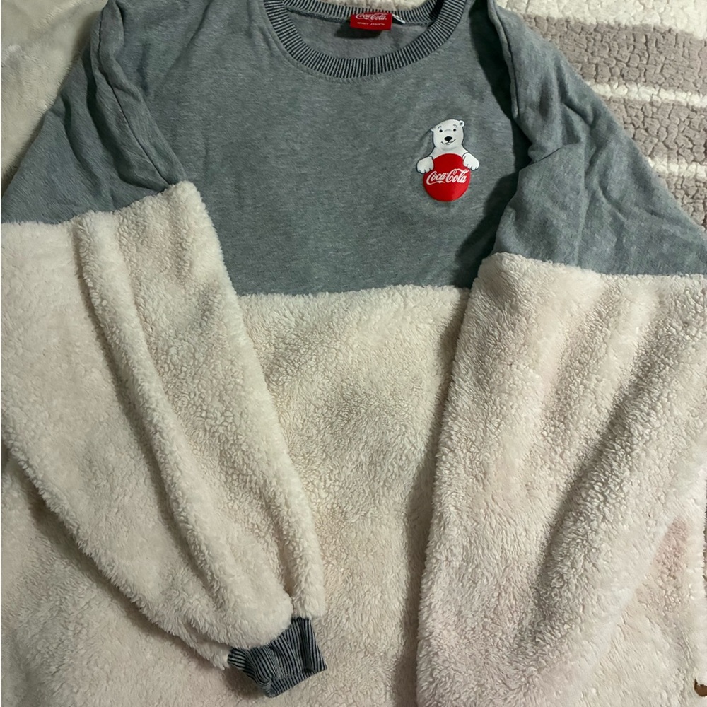 WDW Epcot Spirit Jersey Coca Cola Grey and Cream Plush Pullover Hoodie for Kids